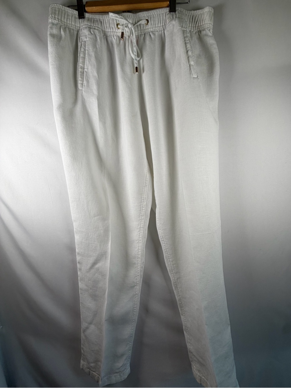 Lilly Pulitzer White 100% Linen Pull-On Pants Elastic Waist XL